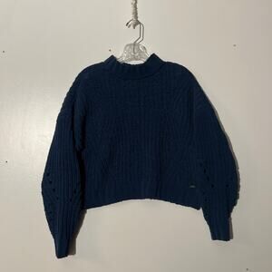 Hollister Knitted Cropped Blue Crewneck Pullover Sweater Women’s Size XS